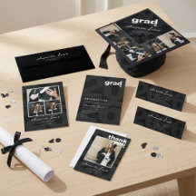 Modern Minimalist Black Graduation Photo Collage