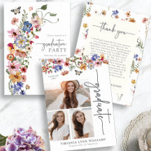 Colorful Boho Wildflowers Butterfly Graduation