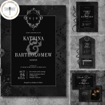 Dark Gothic Black Floral Damask Satin Wedding