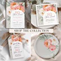 Elegant Peach Floral 80th Birthday for Her