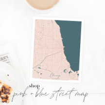 Pink + Blue Street Map Art Prints