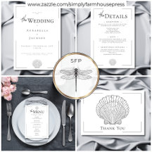 Minimal Typography Black & White Seashell Wedding