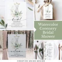 Watercolor Greenery Bridal Shower White Dress