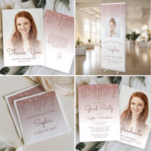 Glam Dripping Glitter Rose Gold Graduation Suite