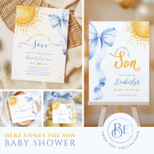 Here Comes the Son Blue Bow Baby Shower