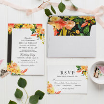 Watercolor Autumn Peach Floral Invitation Suite