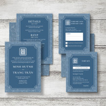 Vietnamese Greyish Blue Line Art Wedding Set