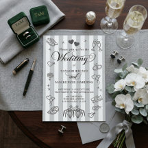 Wedding Whimsical Doodles Grey and White