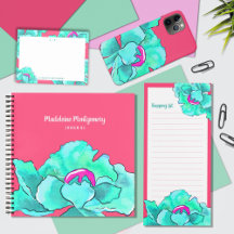 Girly Watercolor Poppy Flower Teal & Fuchsia