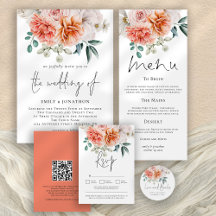 Peach Peonies Wedding Invitation Suite