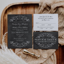 Vintage Black Chalkboard Flourish Wedding