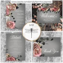 Elegant Pink White Floral Roses Gray Wedding