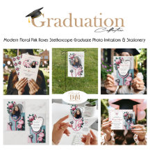 Modern Pink Roses Stethoscope Nurse Graduate Photo