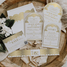 Vintage Art Deco Unique Gold Wedding Invitation