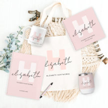 Modern Monogram Girly Script Blush Pink Initial