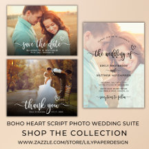 Modern Boho Heart Script Black and White Wedding 