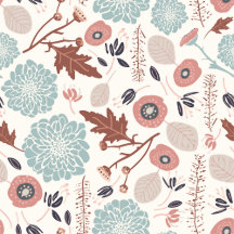 Pink Floral Pattern Cream Blue