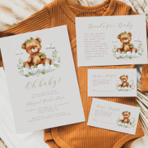 Cute Teddy Bear Eucalyptus Neutral Baby Shower