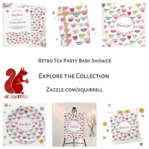 Retro Tea Party Baby Shower Invites and Supplies