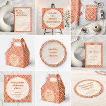 Retro Pink Orange Mid Century Modern Bridal Shower