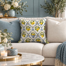 Mediterranean Blue Flowers and Lemons Pillows