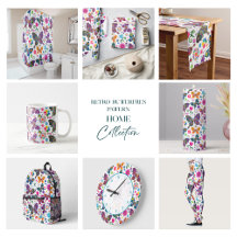 Colorful retro butterflies and flowers pattern