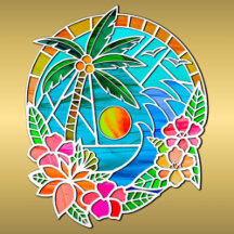 Aqua and Gold Ocean Palm Tree Summer Landscape