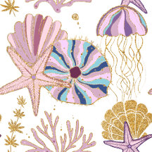 Starfish Seashell Blue Purple Pink Ocean Nautical 