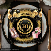 Black Gold Glitter 50th Birthday Paper Napkin 07BD