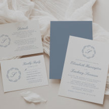Classic Dusty Blue Monogram Wreath Script Wedding
