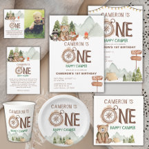 One Happy Camper Watercolor Bear 1st Birthday 