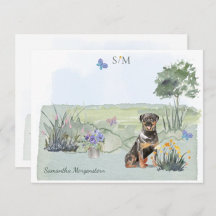 BUTTERFLY MEADOW MONOGRAM NAME NOTE CARDS & DOGS 