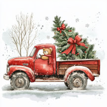 Teddy Bear Old Red Truck Vintage Christmas