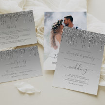 Elegant Silver Glitter Drip Wedding Suite