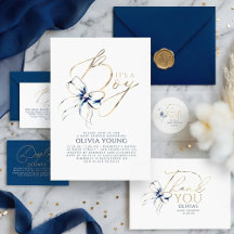 Navy Blue Bow Baby Shower Invitation Suite