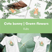 Lapin mignon et fleur verte