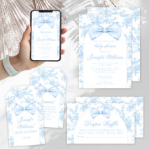 Blue Toile Cute Bow Tie Floral Baby Boy Shower