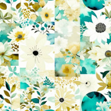 Teal, Blue and White Floral Folk Art Design