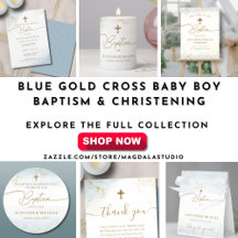 Blue Gold Cross Baby Boy Baptism & Christening