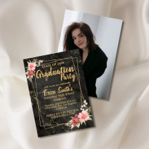 Floral Black And Gold Graduation