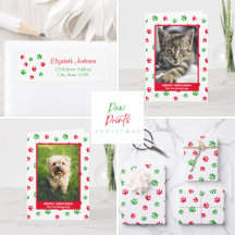 Festive Red and Green Paw Print Christmas