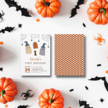 Cute Spooky Ghost and Spiders First Birthday