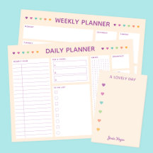 Cream Colourful Hearts Purple Text Stationery 