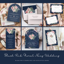 Blush Pink Floral Eucalyptus Navy Blue Wedding