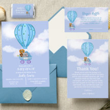 Watercolor Hot Air Balloon Baby Shower Boy