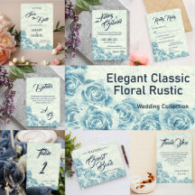 Elegant Classic Floral Rustic Wedding. Blue