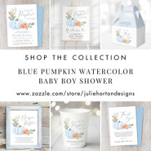 Blue Pumpkin Floral Watercolor Baby Boy Shower 