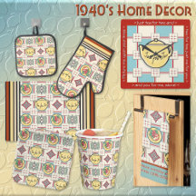 Home Decor -1940s Kitchen Pattern w/Yellow Teapots