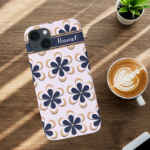 70's Navy Blue-Gold Flower Power 