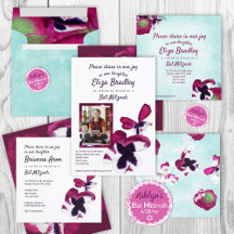 Turquoise, Berry Pink Violet Pansies Bat Mitzvah